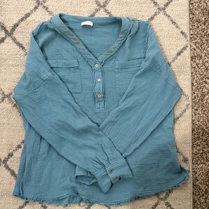 Pink Lily Aqua Button-Up Blouse